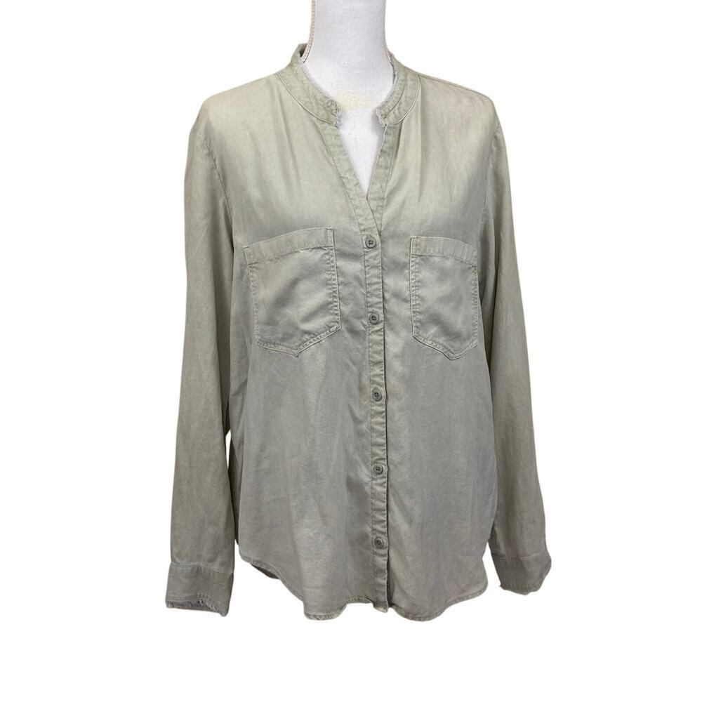 Cloth & Stone/Anthropologie green chambray top,‎ large, country, western, rodeo